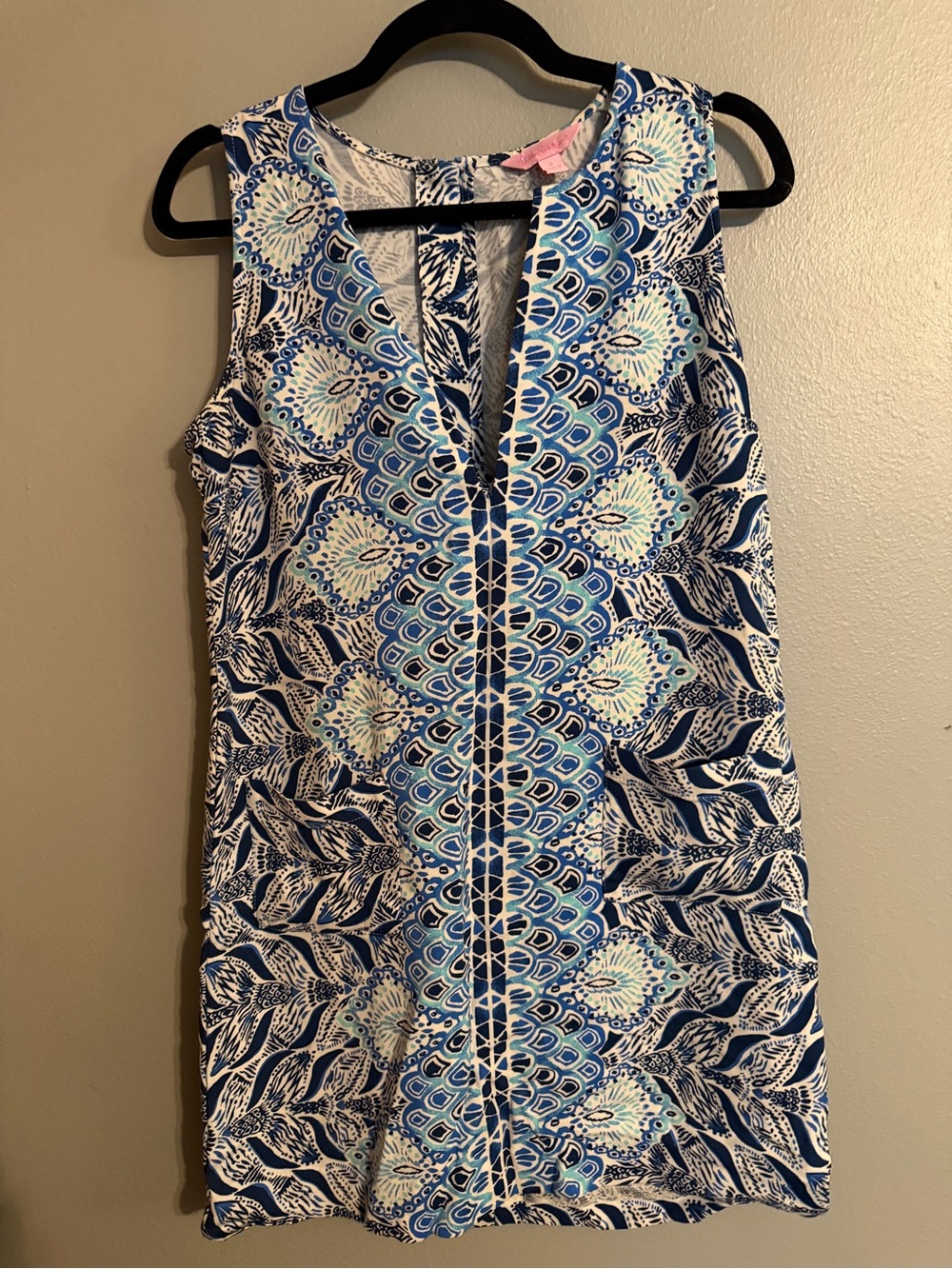 Lilly Pulitzer Blue Print Shift Dress Size 6 Tassel Zipper